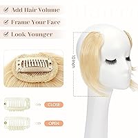 Vista 4 de Hairro Extensiones de flequillo lateral ondulado con clip, 100% cabello humano, 2 piezas con clip en la parte media, flequillo francés, lados