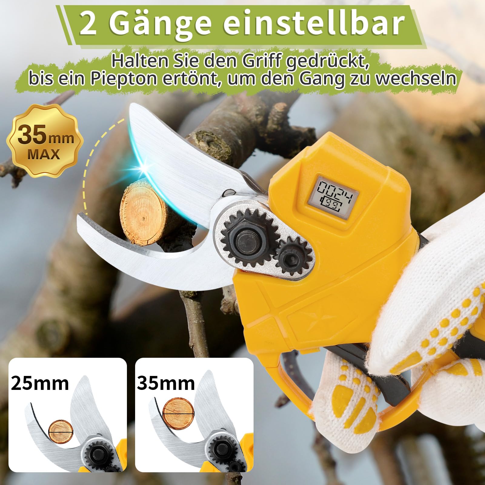 Akku Gartenschere für Makita, Elektrische Gartenschere Professionelle 21V Bürstenlosen Motor Akku Astschere, Drahtlose 35mm Mit LED-Batterieanzeige (Ohne Akku)