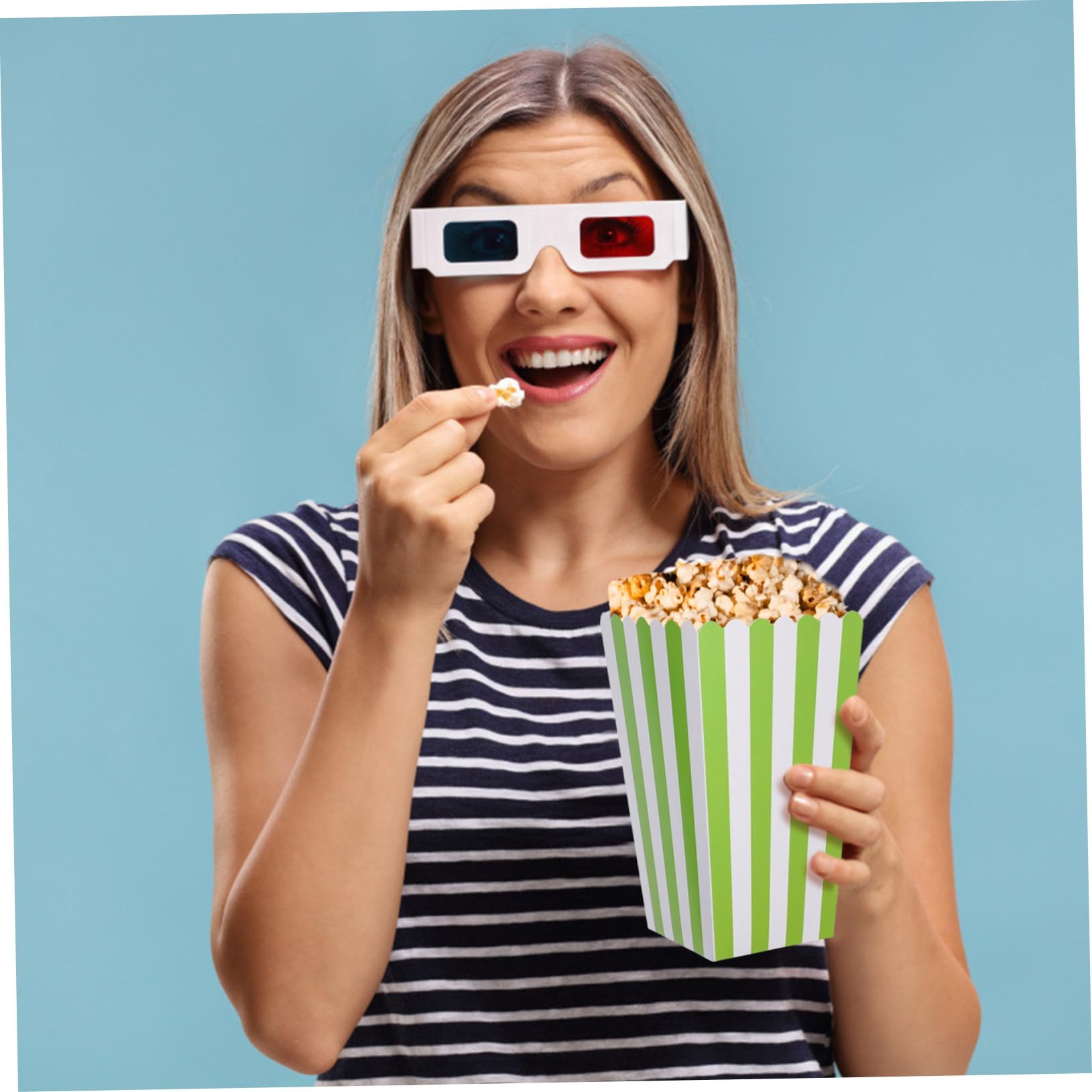 COLLBATH 40 Grün Gestreifte Popcornschachteln aus Papier Einfach Stapelbar und Multifunktional für Karnevalspartys und Snacks Wie Kekse und Bonbons