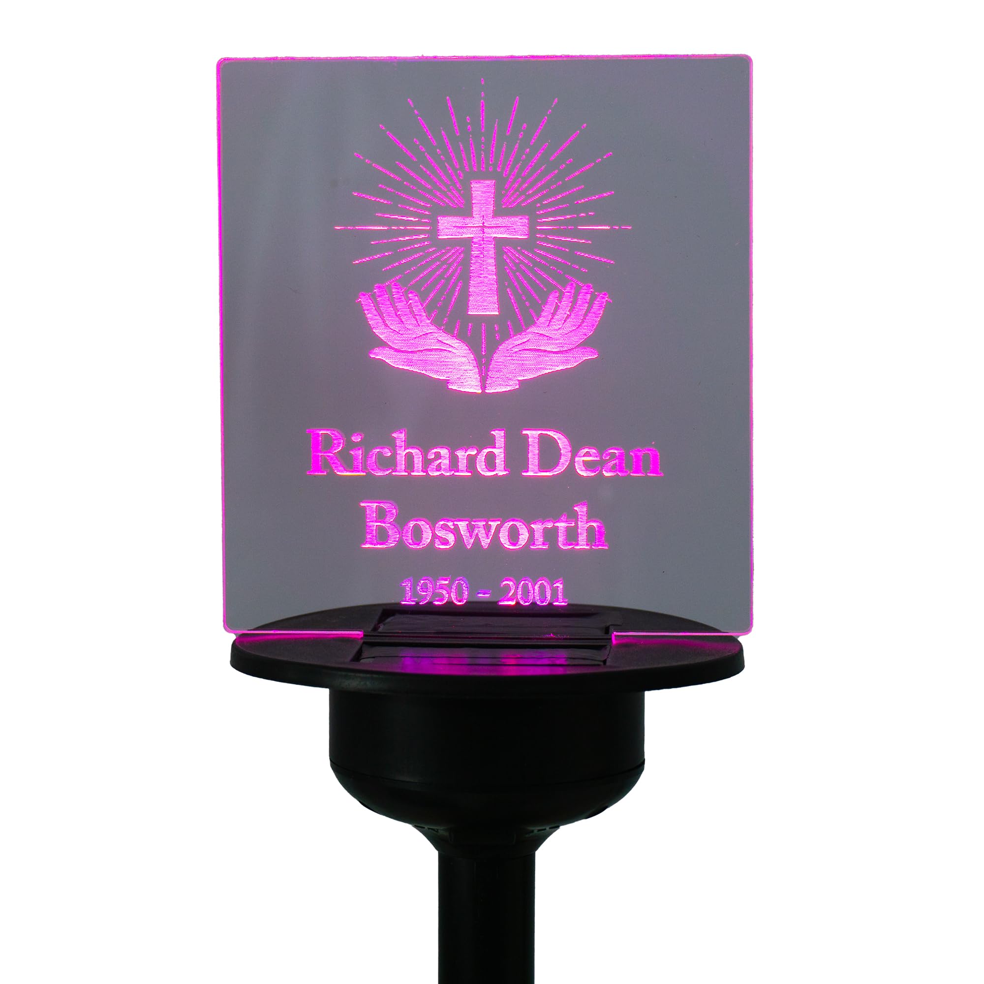 Custom memorial garden LED plaque. Personalised remembrance gift. Solar powered light up garden grave side memory tribute sign