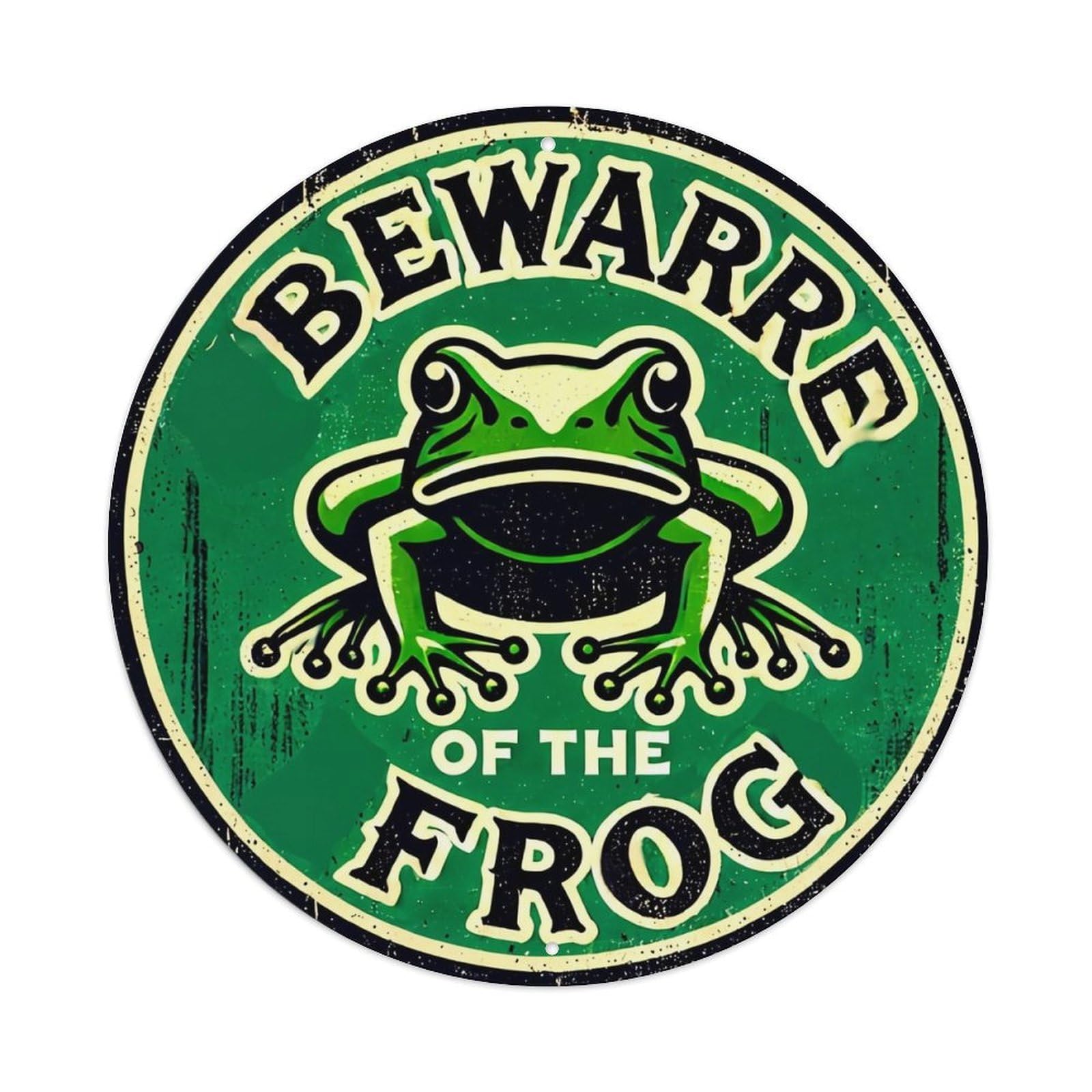 Beware Of The Frog Vintage Round Tin Sign Retro Metal Wall Decor Metal Poster, Home Bar Garage Farmhouse Cafe Wall Art Decoration 8x8Inch
