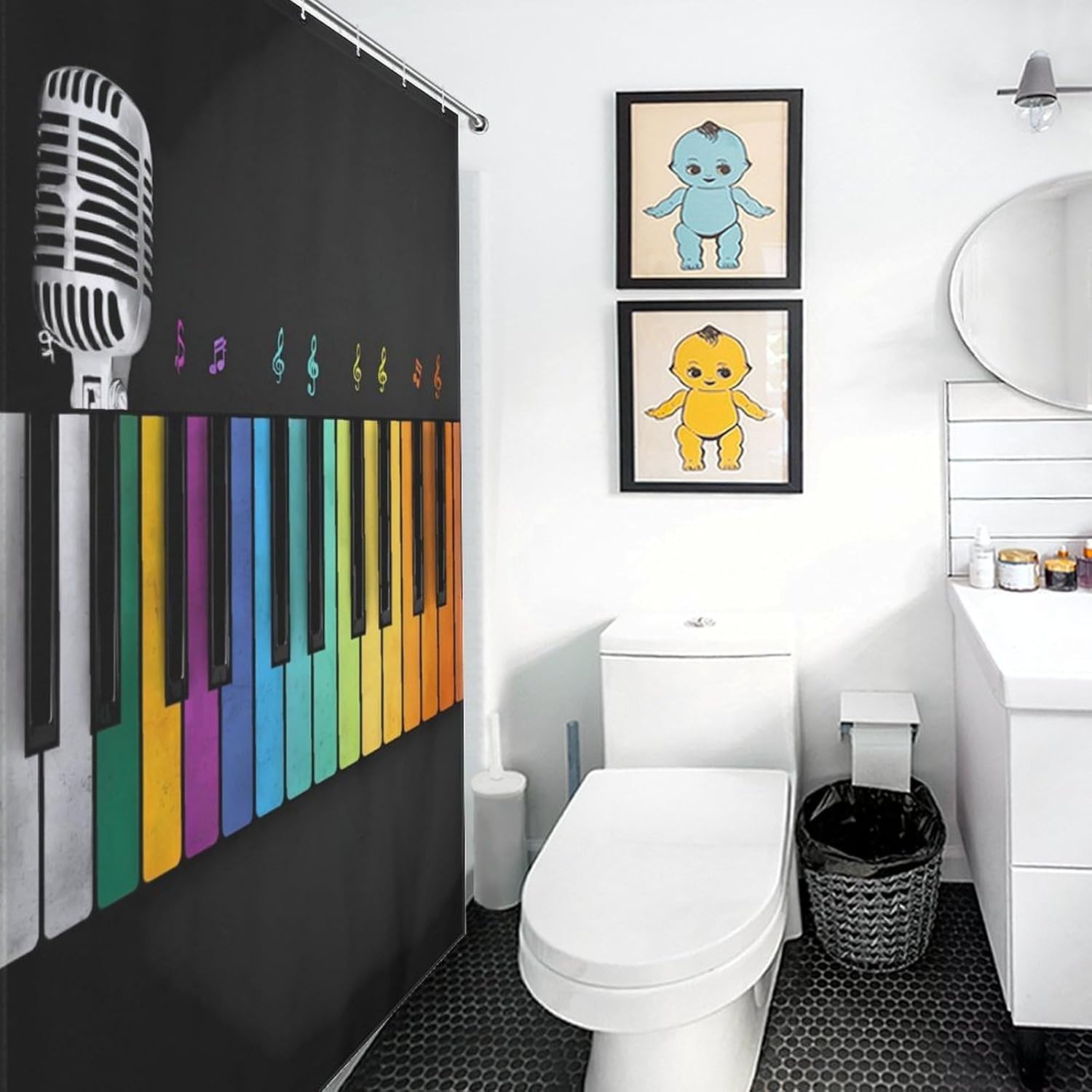 Music Note Microphone Print Shower Curtain 46.85x70.87Inch（119x180cm） Polyester Bath Curtain Shower Curtains Printed Decorative
