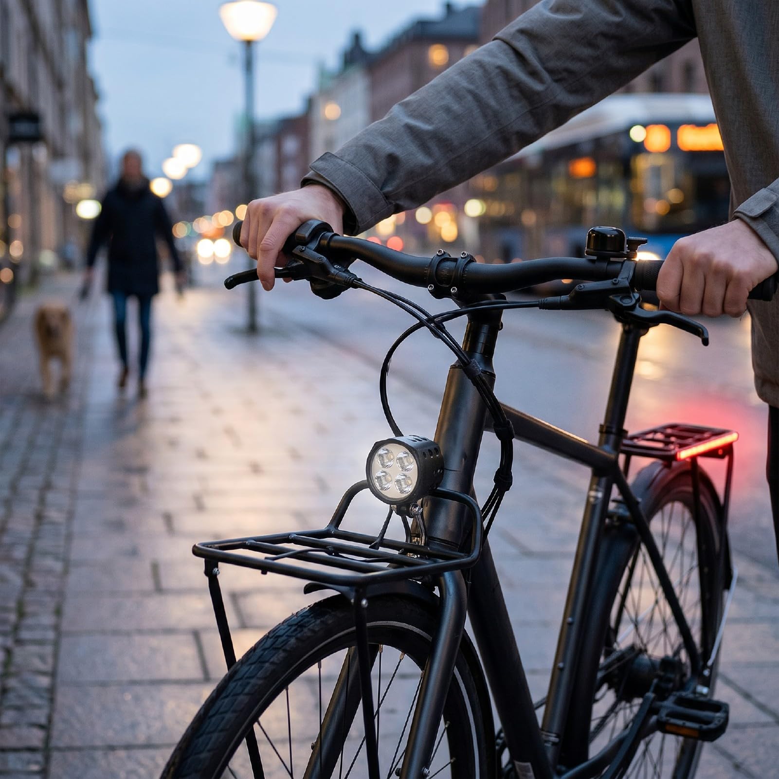 Cryfokt Juego de Luces para Bicicleta para Conducción Nocturna, Luz Trasera LED con Interruptor de Control del Manillar, 4 Potentes Bombillas LED, Juego de Luces para Bicicleta Eléctrica
