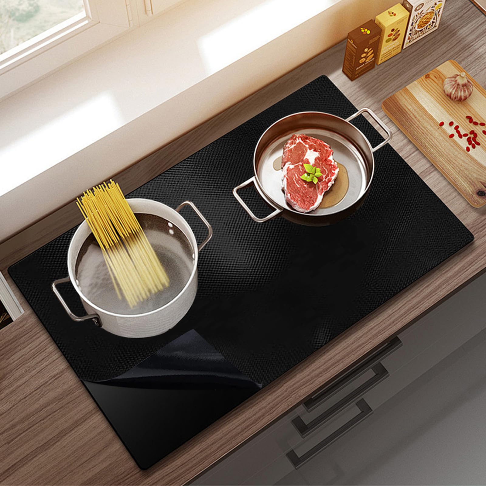 Tappetino rettangolare in silicone nero, 78 x 52 cm, in fibra di vetro, per piano cottura a induzione