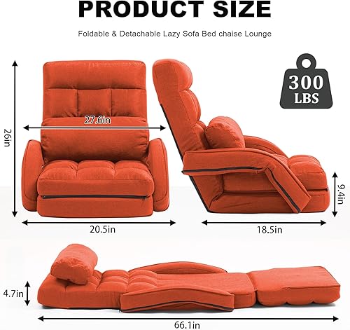 Miniatura 2 de Silla de Piso Interior con Reposabrazos y Almohada Silla Reclinable Plegable Chaise Lounge Sofá de 14 Posiciones Ajustable Cómoda para Gaming