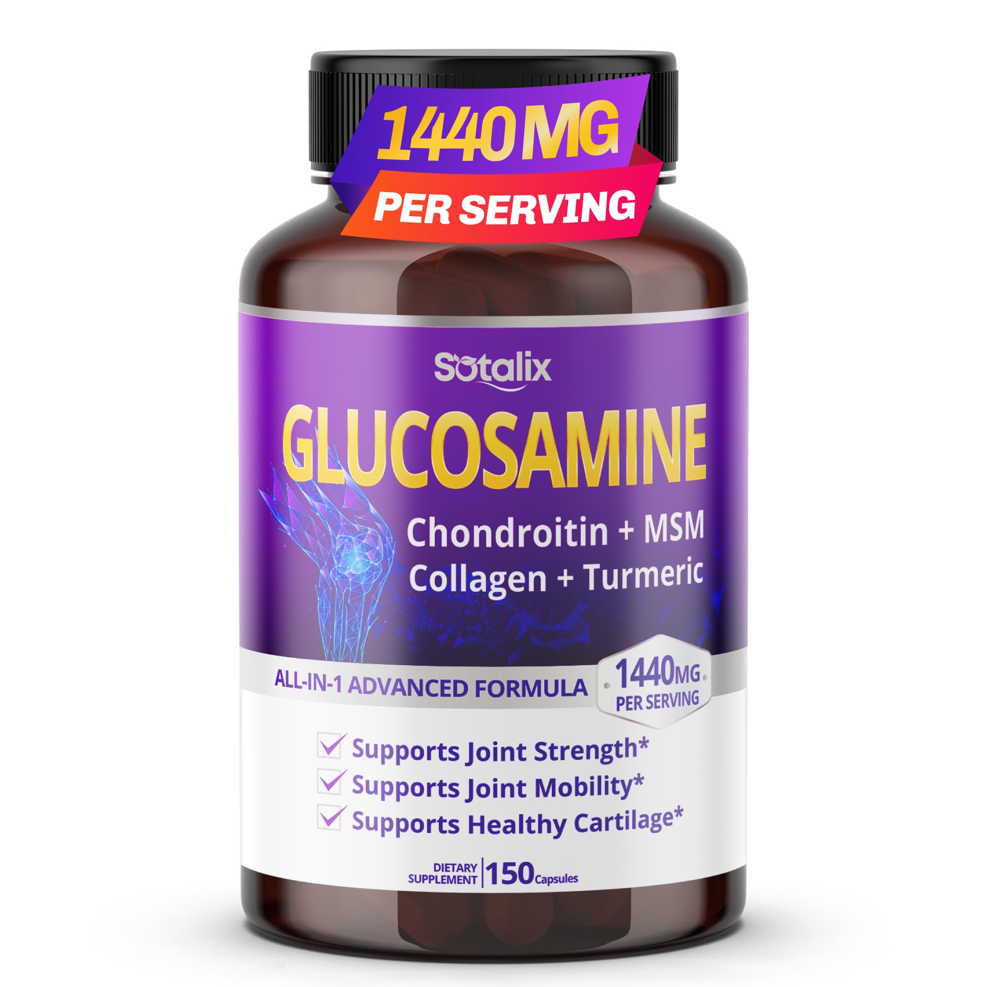 Sotalix Glucosamine 1,440 mg with Chondroitin, MSM & Collagen, 150 Capsules