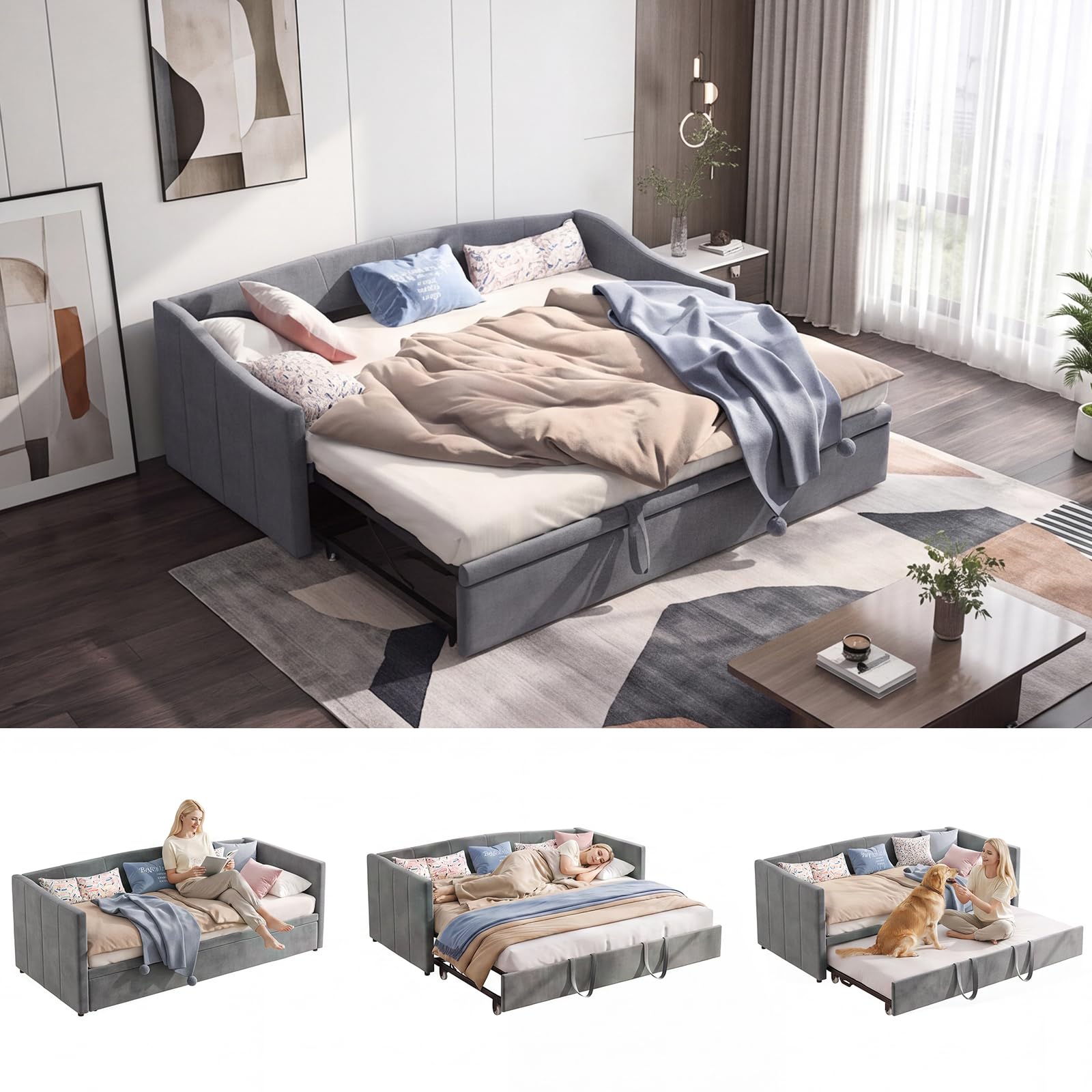 DADEA Canapé clic-clac convertible 2 places 90x200 cm gris