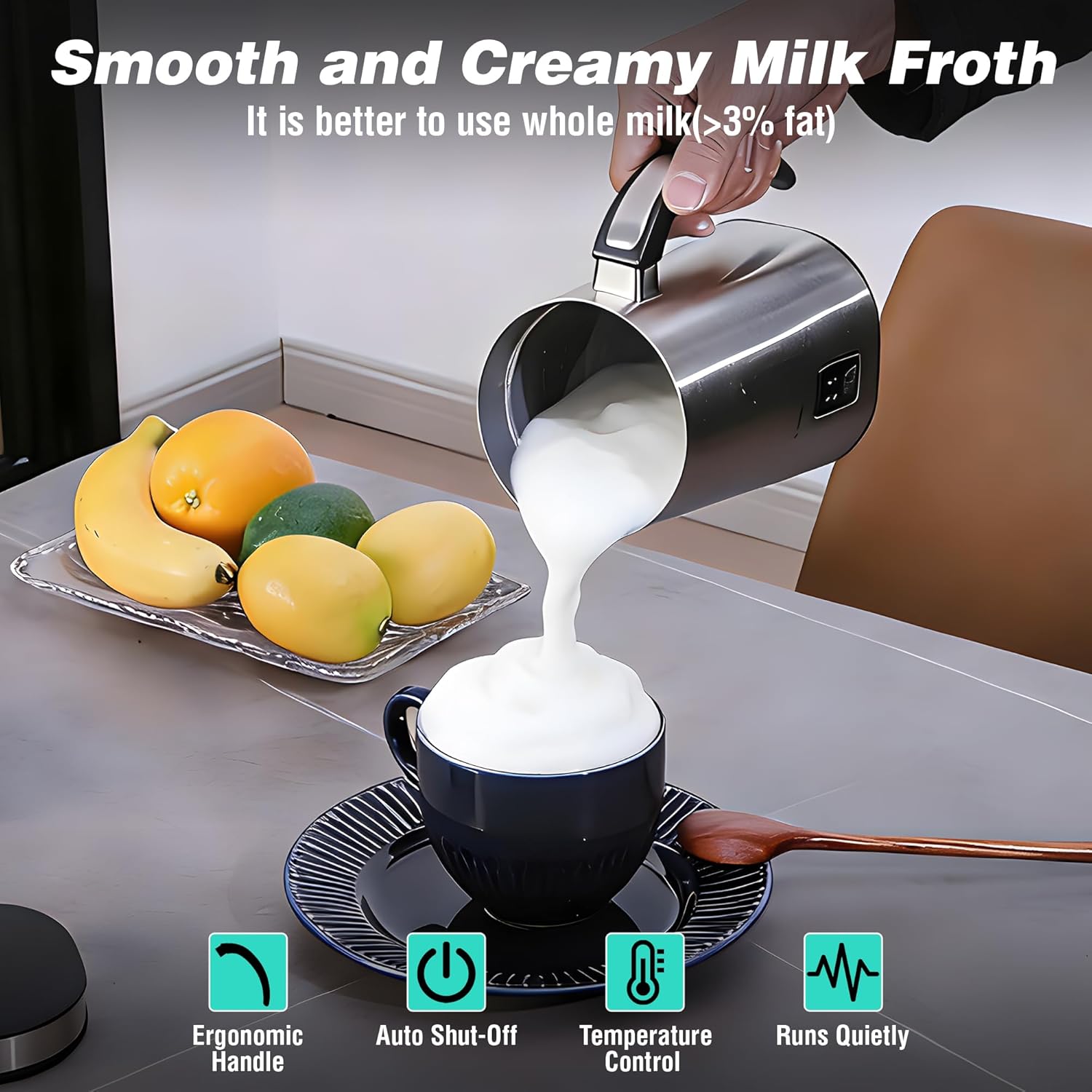 HAUSHOF Milk Frother, 4-in-1 Electric Milk Frother and Steamer, Large Capacity, Hot Chocolate Maker, Automatic Warm and Cold Foam Maker for Coffee, Latte, Macchiato, Cappuccino