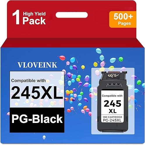 VLOVEINK 245XL Black Ink Cartridge Compatible Replacement for Canon 245 245XL PG-245XL Work with Pixma MX490 TR4520 TS3322 TR4522 TR4500 TS3122