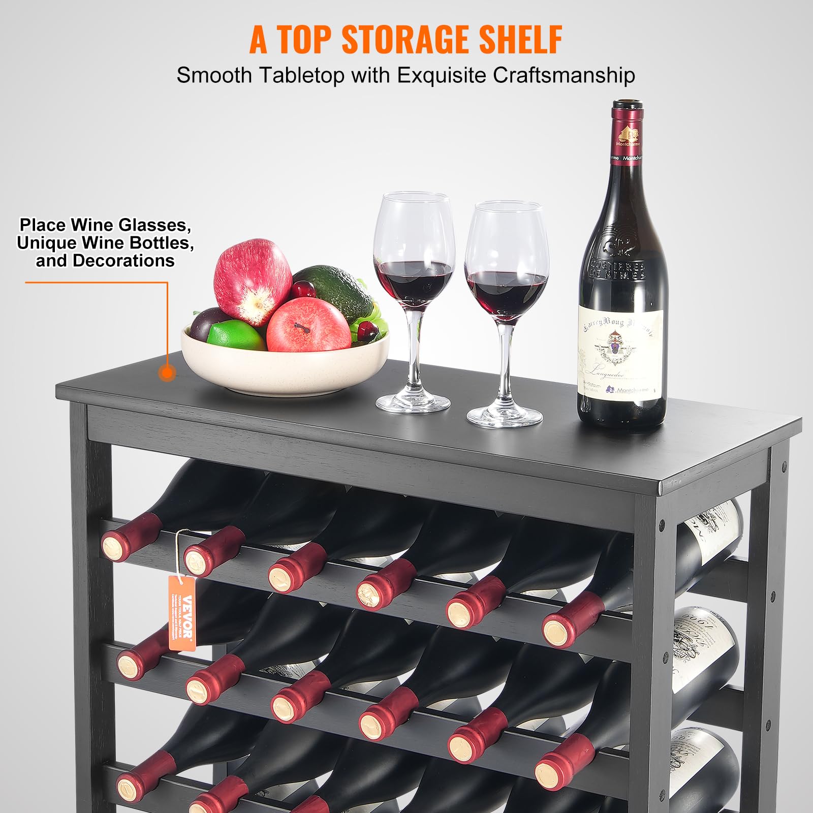 VEVOR Botellero Apilable de Vino para 42 Botellas Estante de Almacenamiento de Bambú 660x290x1000 mm Botellero Independiente de 7 Niveles Estantes sin Sacudidas para Cocina, Bar, Bodega, Negro