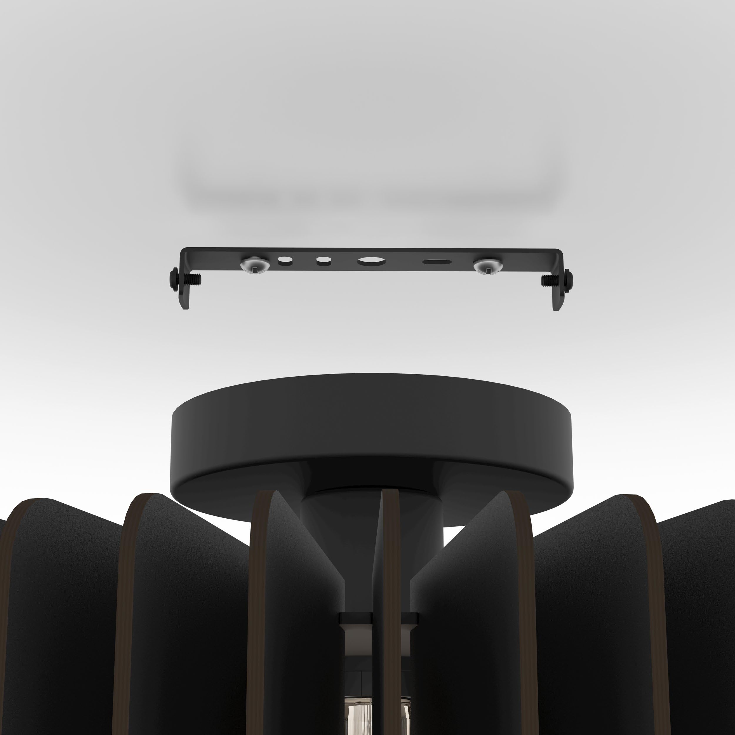 EGLO Lampa sufitowa Palombaia, okrągła lampa sufitowa | drewniana lampa do salonu w kolorze czarnym, lampa natynkowa do salonu i sypialni, lampa z oprawką E27, Ø 50 cm