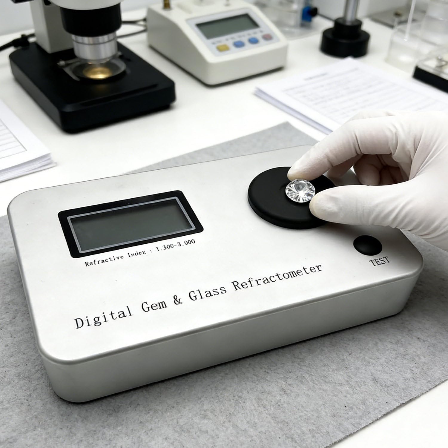 Digitaler Edelstein-Tester, tragbares Refraktometer mit Kalibrierblöcken, kompaktes Design für Juweliergeschäfte und Labor, präzises und einfach zu bedienendes Edelstein-Testwerkzeug