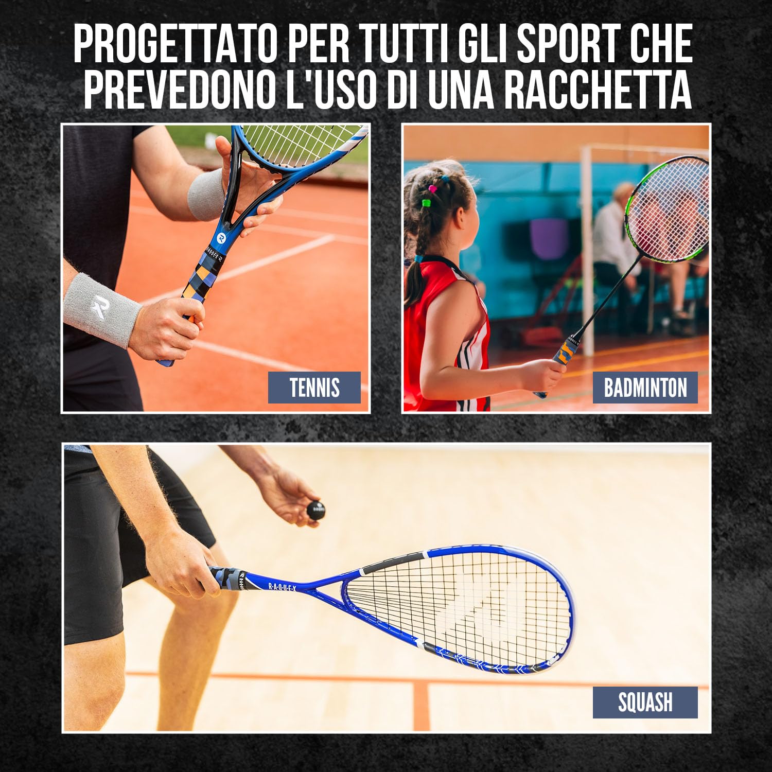 Raquex Nastro Adesivo Mimetico Evoke - Nastro per Impugnatura per Racchette da Tennis - Nastro Antiscivolo per Racchette da Tennis, Badminton e Squash - Confezione da 3