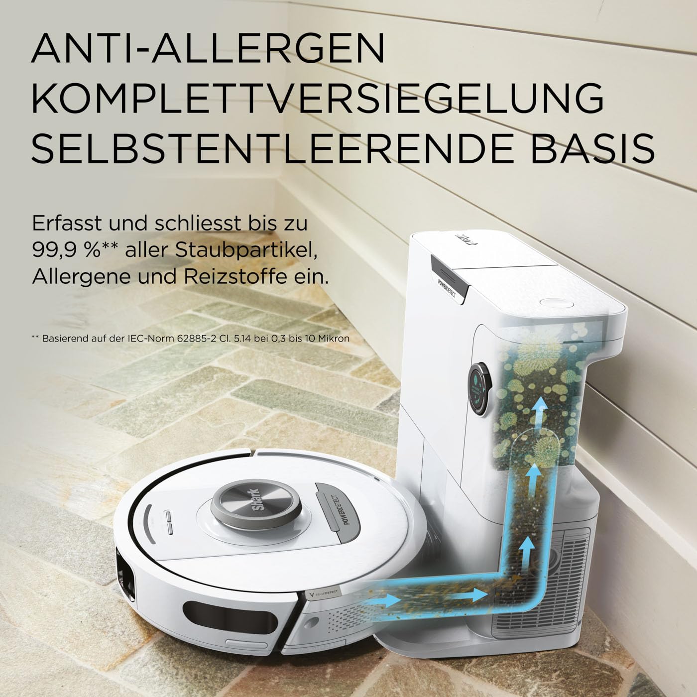 Shark PowerDetect Saugroboter selbstleerend mit 3D- & LiDAR-Navigation, Anti-Allergen- & Anti-Geruch-Basis, NeverStuck-Hindernisumgehung, für Teppiche, Hartböden & Tierhaare, Weiß AV2820VEEUWH