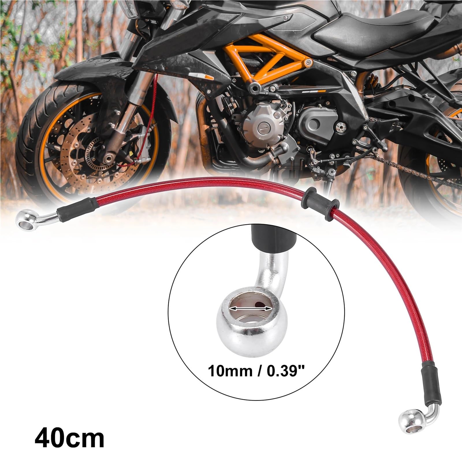 Zabezpieczenia motocyklowe Uniwersalny 40cm motocyklowy wąż hamulcowy sprzęgłowy olejowy czerwony hydrauliczny wzmocniony stalowy w oplocie(190cm)