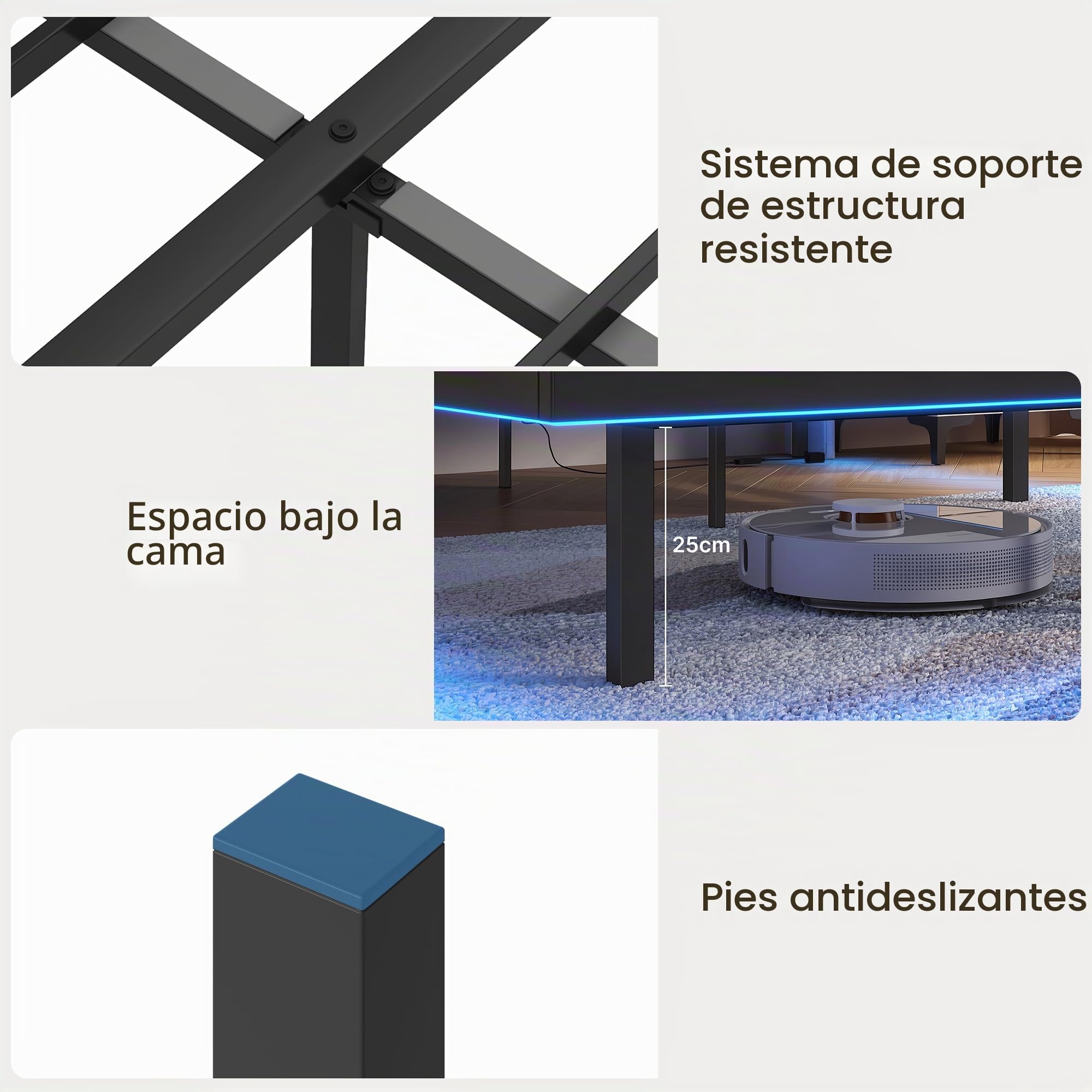 Xbro Cama 140x200 cm con Flotante，Cama Tapizada con Iluminación LED y Estación de Carga (USB/Enchufe), Cabecero Acolchado con Espacio de Almacenamiento, Somier, Gris Oscuro(Sin Colchón)