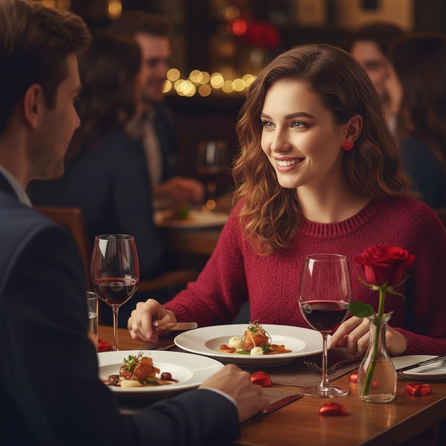 Valentines Day Earrings, Valentines Day Gifts for Her, Girlfriend, Wife, Big Red Heart Stud Earrings for Women, Sparkling Rhinestone Earrings, E03A - Image 2