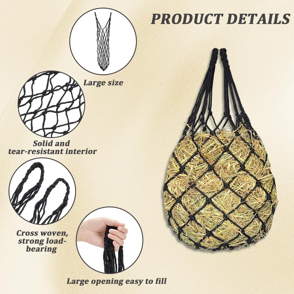 CREATCABIN Filet à Foin pour Chevaux 2 Trous 101.6cm Niveaux de Charge Robuste Corde en Nylon Noire pour Chèvres Vaches Ânes Stalles