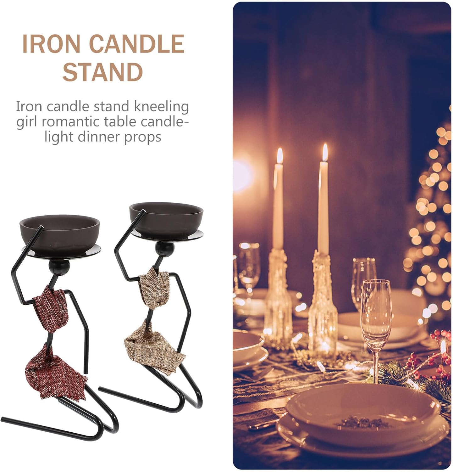 Ciieeo Kneeling Girl Candle Holder 2pcs Set Metal Candlestick Decorative Abstract Character Candle Stand Romantic Dining Table Festival Ornament