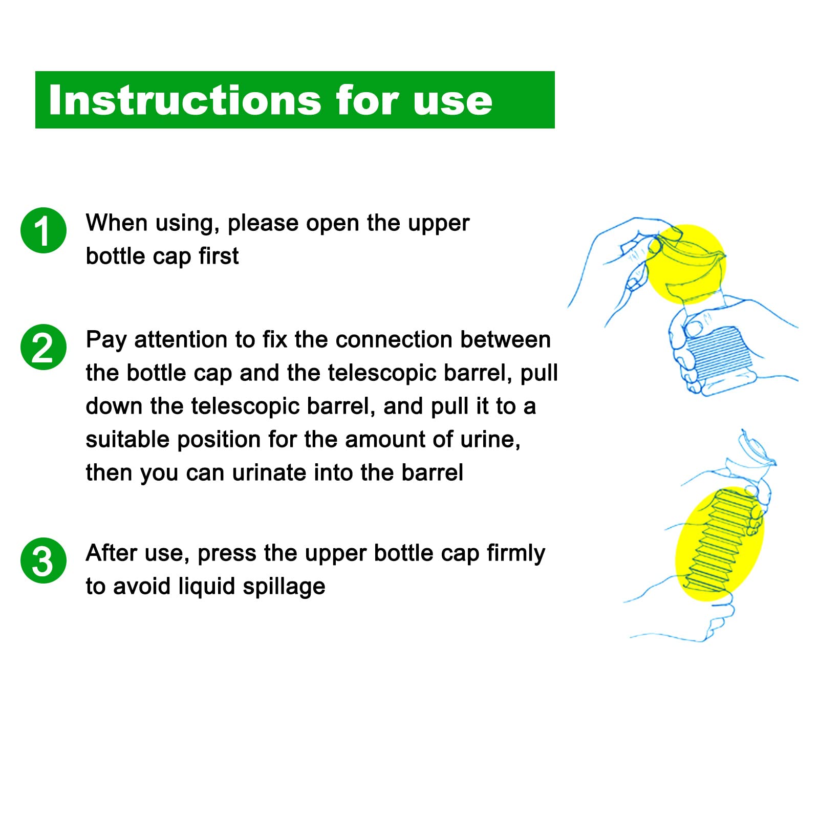 Orinal de Emergencia 600 ml, Orinario de Viaje Niños, Orinal Portátil, Inodoro a Prueba de Fugas, Retráctil Botella de Orina Bebé, Urinario de Emergencia para Coche Viaje Camping Atascos Cola