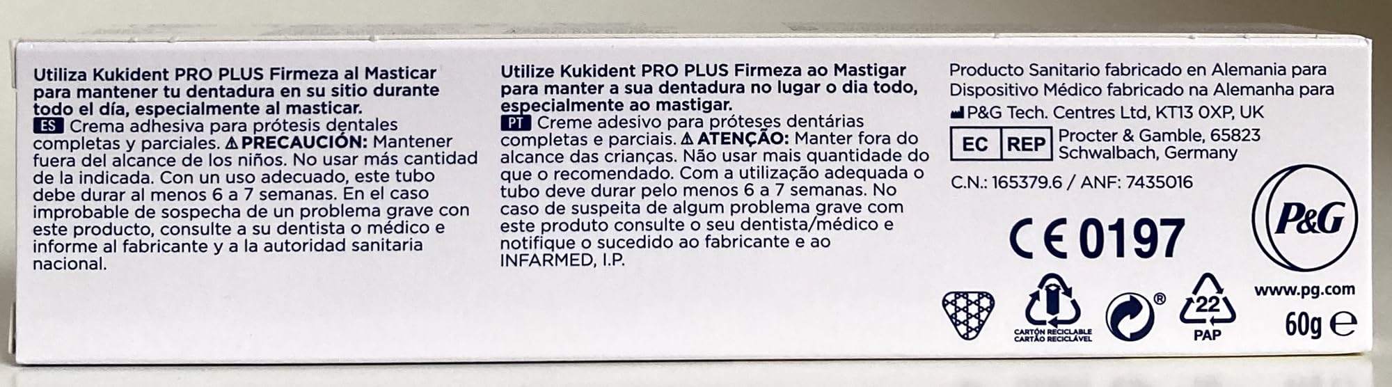 Crema Adhesiva Doble Acción de Kukident compatible |Para Dentaduras Postizas| 60gr,-Pack 2Un.