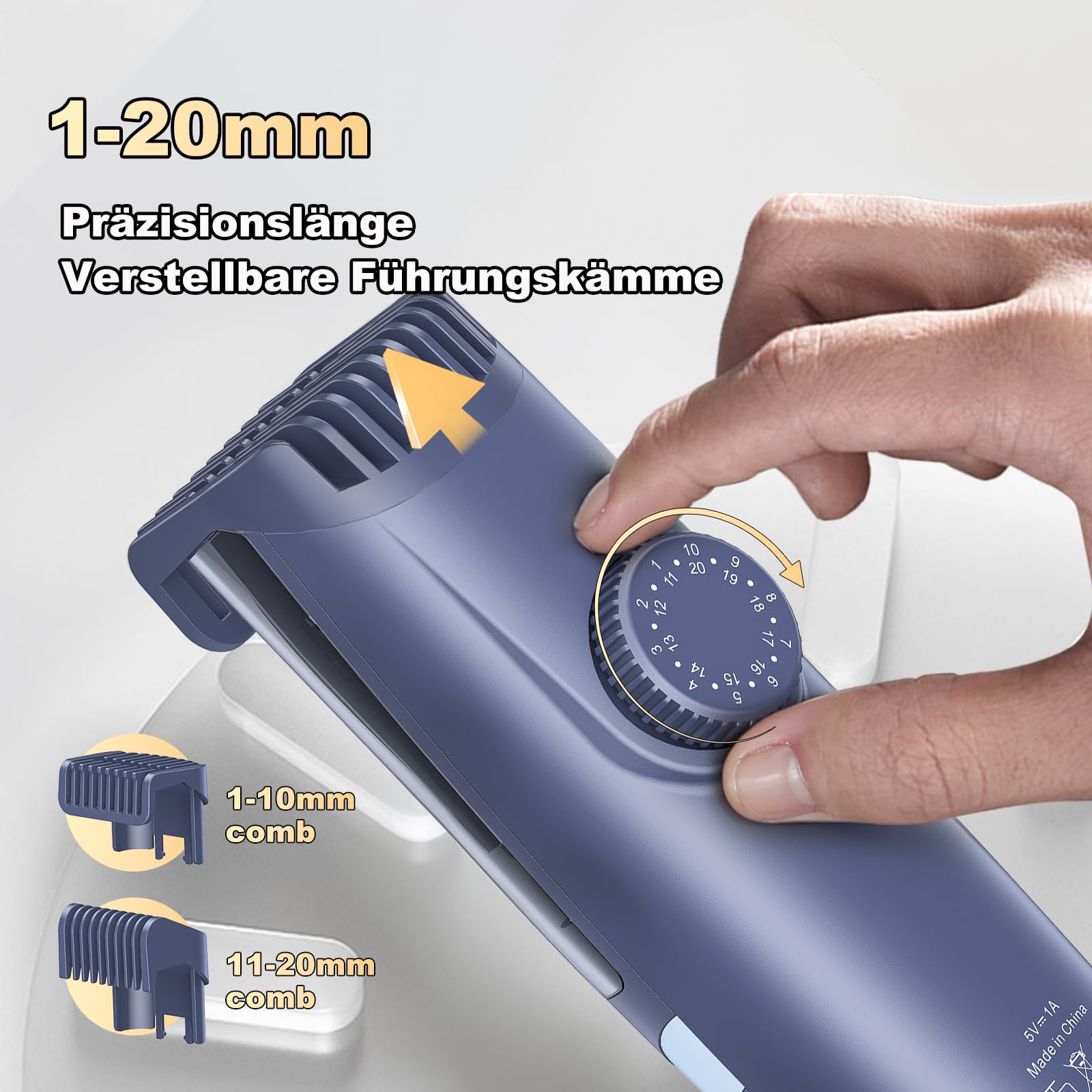 Vakuum Barttrimmer Herren, Wiederaufladbarer Bartschneider Herren Elektrisch Rasierer, IPX7 Wasserdichter kabelloser haarschneidemaschine (ab 1 mm bis 20 mm) mit Typ-C Aufladung, LCD Display (Blau)