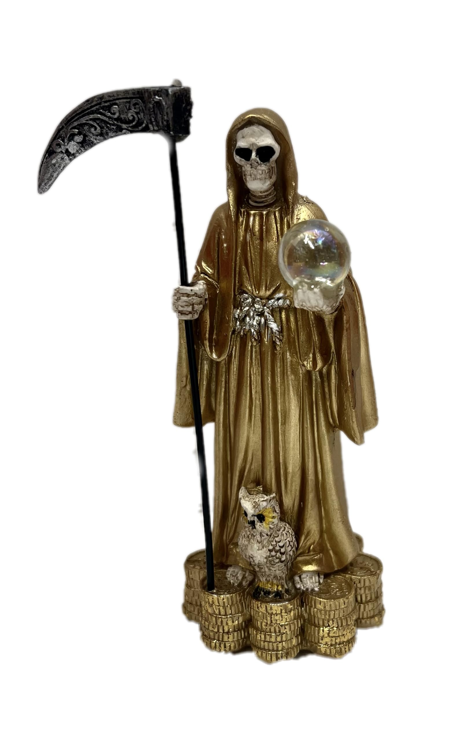 Moviebros Santa Muerte Holding Scythe in Gold Robe Statue 5.5" Inch Skull,Skeleton