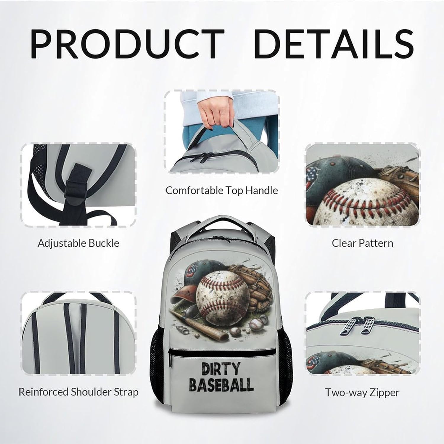 School Backpack for Boys - Baseball Bookbag - Lightweight Durable Large Capacity - 17 Inch White Kid Backpack for School, Travel and Camp