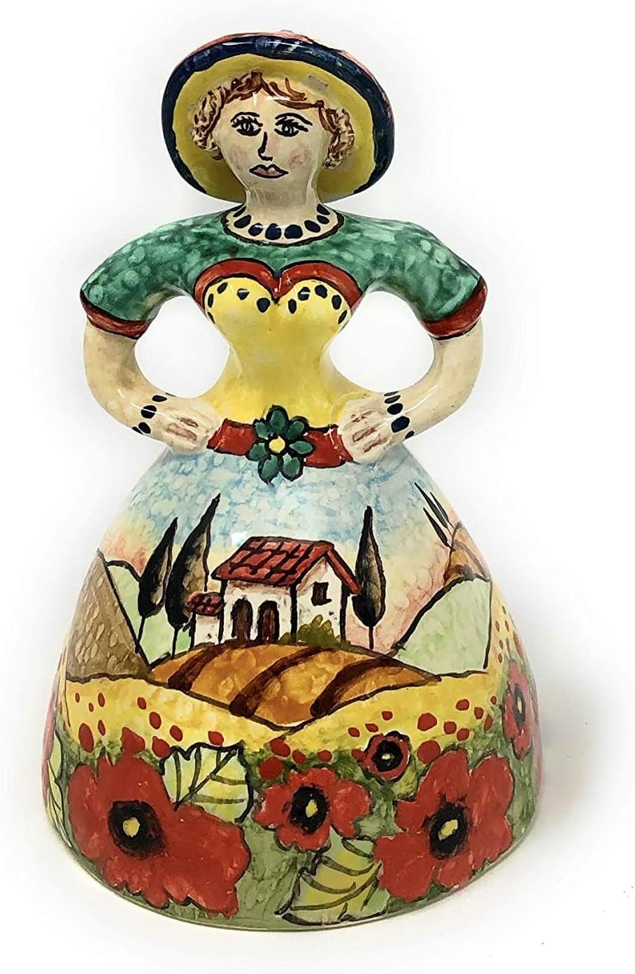 CERAMICHE D'ARTE PARRINI- Italian Ceramic Doll Small Decorated Poppies Hand Painted Made in Italy Tuscan Art Pottery