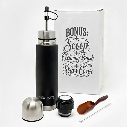 BONMATEI NEW Premium Automate – Self-Serving Stainless Steel Mate Bottle 16.9 fl oz | 2-in-1 Thermal Mate Cup with Built-in Bombilla | Keeps Drinks Hot or Cold | Ready to use (Black w/a)