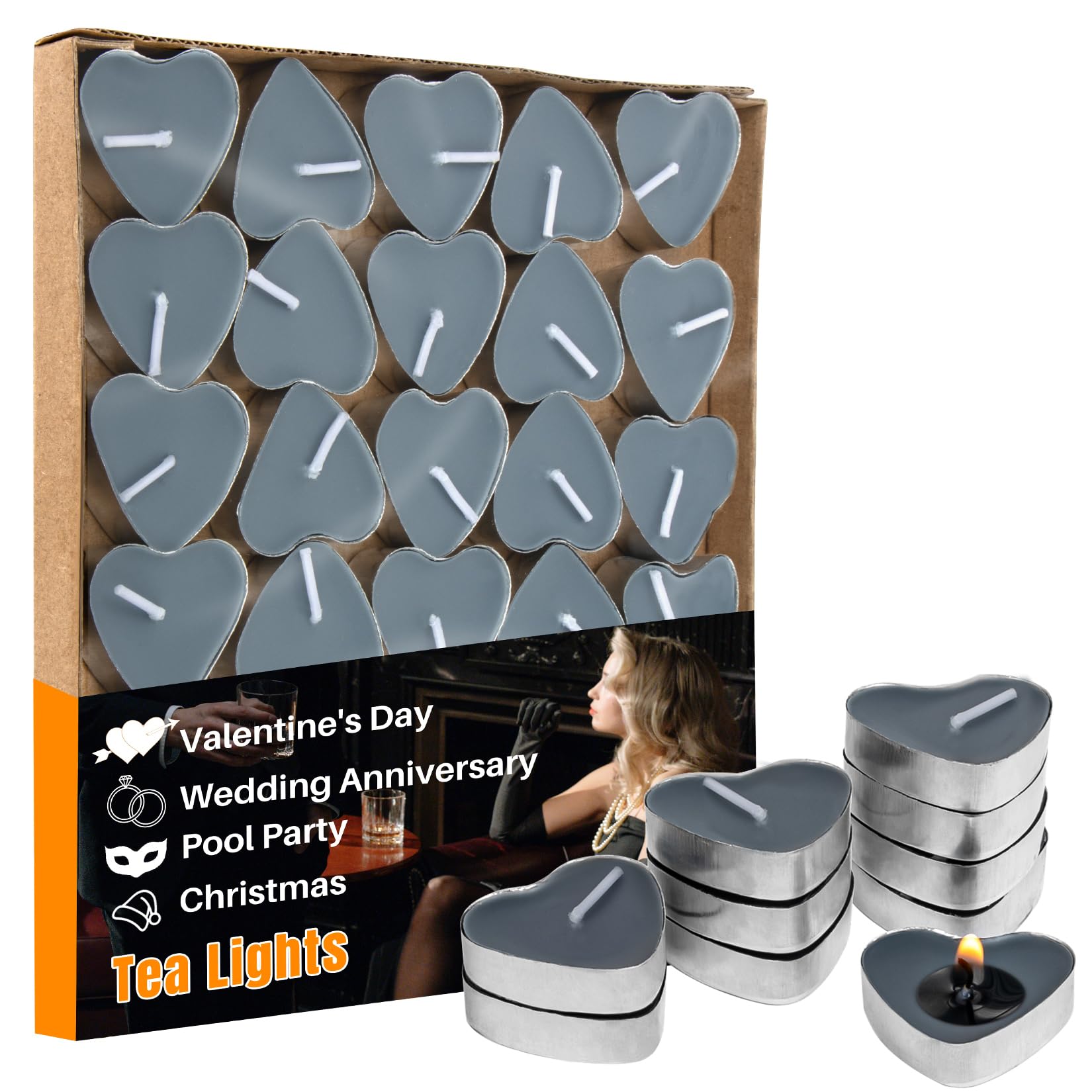 Black Heart-Shaped Tea Lights - Tea Candle,Mini Candles,Heart Candle,Smokeless Tealight Candles,Wedding Shower Tealight Romantic Love Tea for Pool,Home,Celebrations,Events,Meditations,Prayers 25PCS-image-14