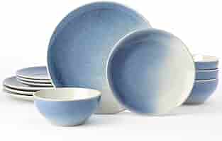 Famiware 12-Pc Stoneware Dinnerware Set For 4 - Azure Blue, Dishwasher & Microwave Safe