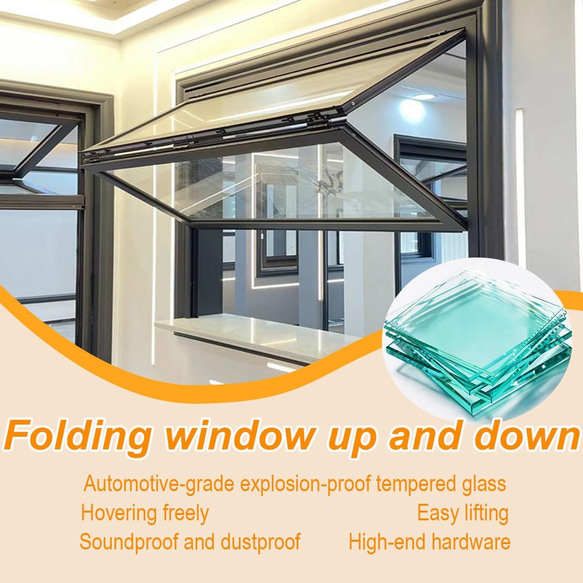 Ventana interior plegable personalizable de doble colgada, aleación de aluminio, vidrio templado 3C y cerraduras ocultas. Para concesiones comerciales y uso doméstico, 4 colores opcionales (ancho x
