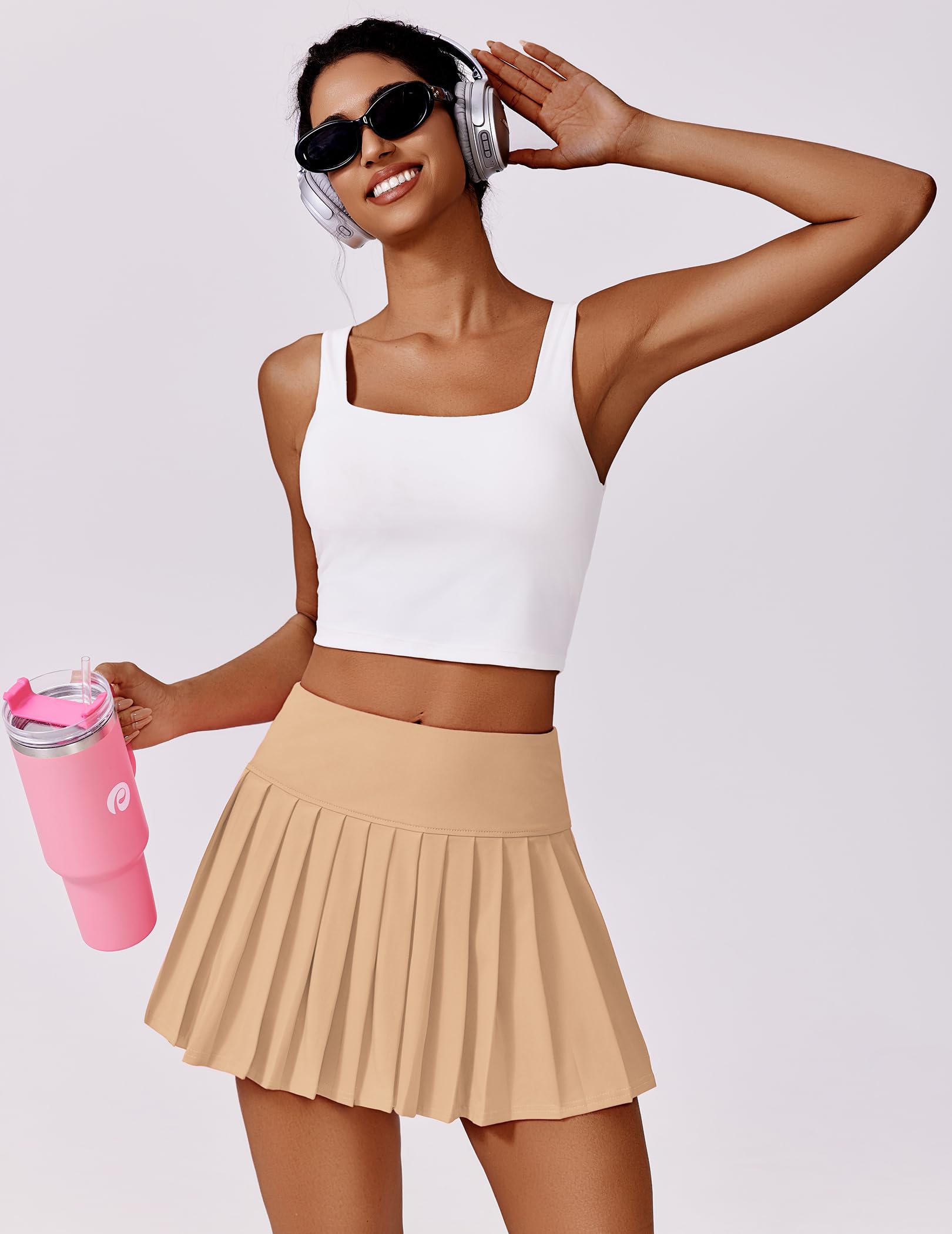 PINSPARK Gonna da Tennis Plissettata Donna Sportiva A Vita Alta con V Minigonna Gonne Protezione UV Culotte Golf Allenamento Corsa All'Aperto