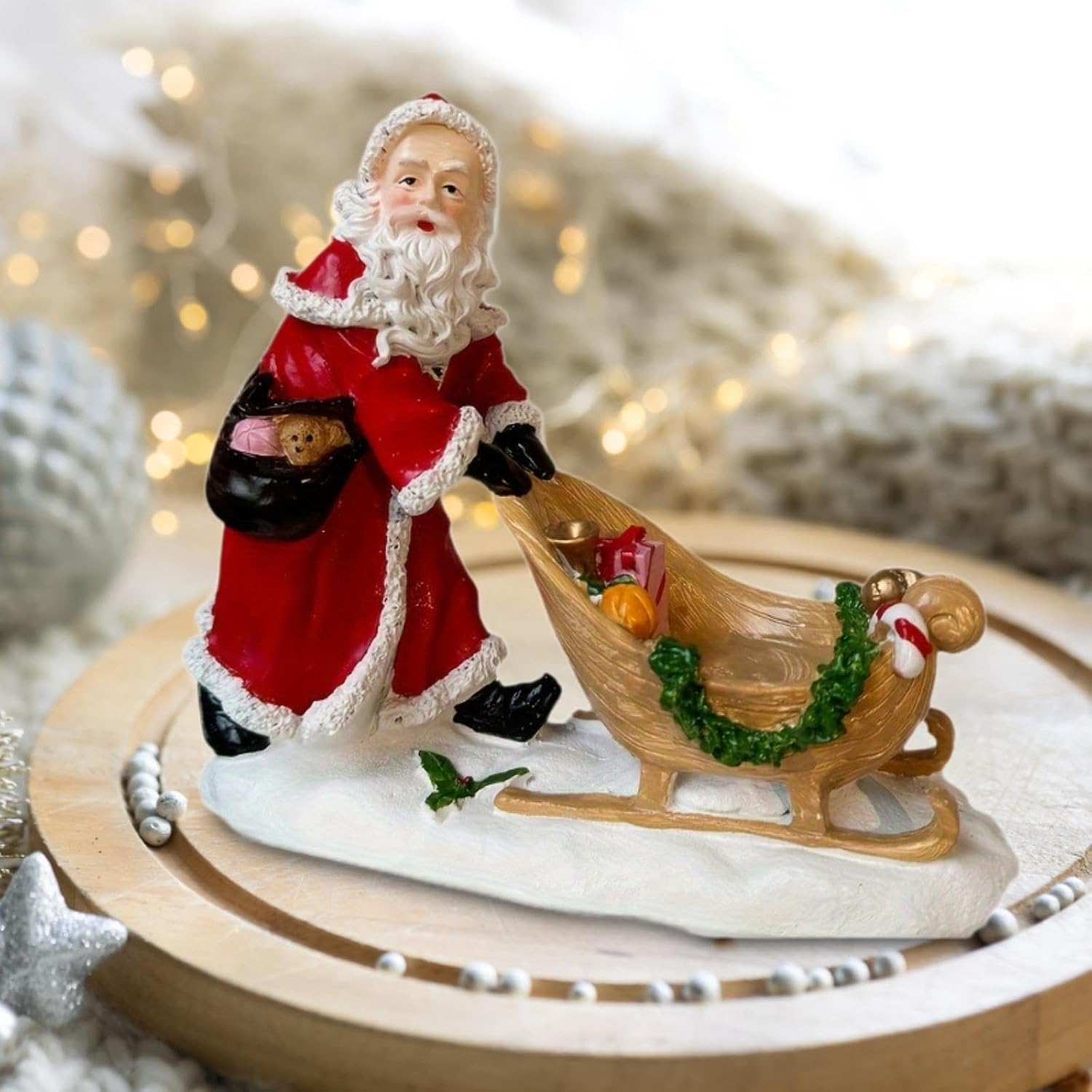 Santa Claus Figurine Ornament Resin Craft Collectible Decorative Statue Christmas Decoration for Tabletop Fireplace Holiday