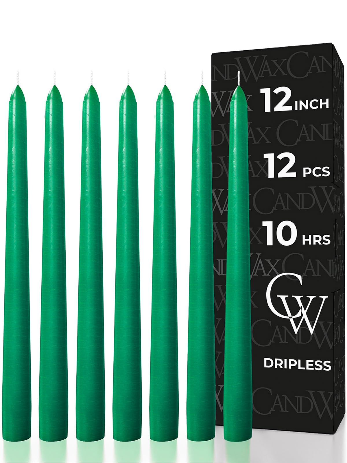 Candwax Green 12 Inch Taper Candles Set Of 12 - Unscented Candle - Candle Taper