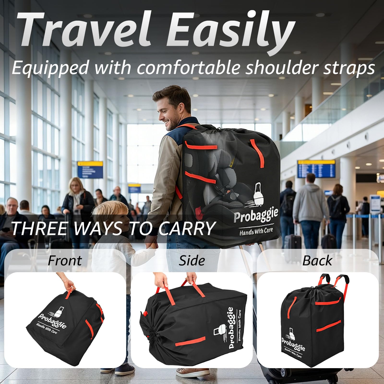 Zhjiutak Car Seat Travel Bag for Airplane,86x45x45cm Easy Carry Backpack Bags, Car Seat Bag Ideal for Air Travel Family Vacation and Parents with Infant — view 2