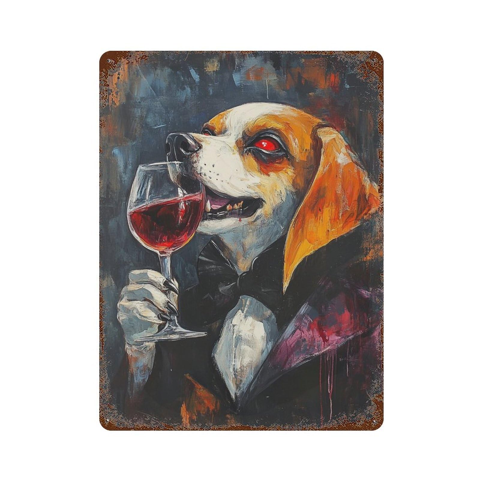 Vampire Dog with Wine Glass-8 15.7"x11.8" Rustic Tin Plaque, Retro Wall Decor for Garage, Bar And Workshop Decor