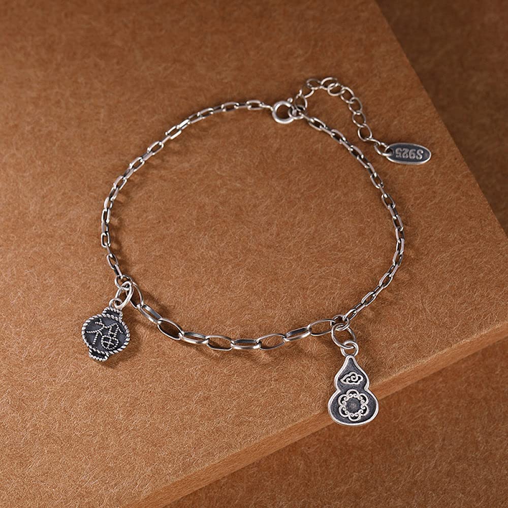Girls Accessories Bracciale in Argento Sterling 925 Vintage per Donna Semplice Zucca Opaca Fu Carattere Lanterna Gioielli Classici Fascino Spiaggia Estiva Birthday Gift