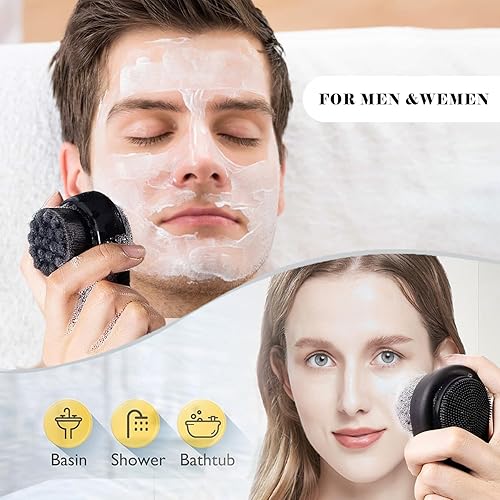 Miniatura 5 de Paquete de 2 cepillos de limpieza facial, cepillo facial con 2 en 1 para limpieza profunda de poros y exfoliación, limpiador de silicona y lados de
