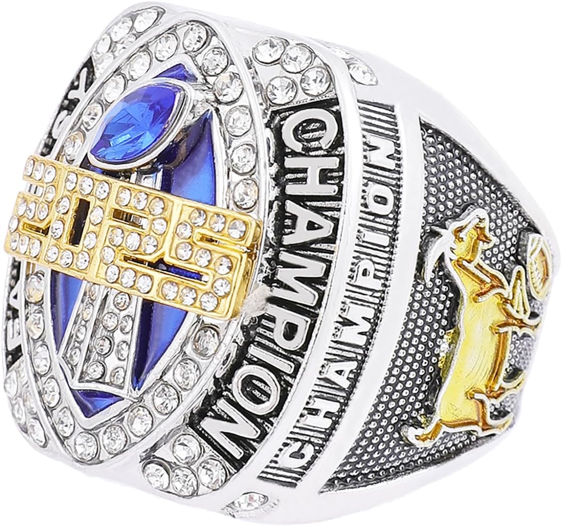 Fantasy Football Ring 2025 | Heavy FFL Champion Ring | Gold Silver Tone Plated Award Trophy for Fantasy Football League Winner