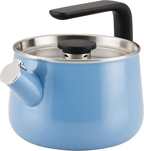 KitchenAid Teakettles - Tetera silbadora de acero esmaltada y lista para inducción, tapa de acero inoxidable, 2 cuartos de galón, terciopelo azul
