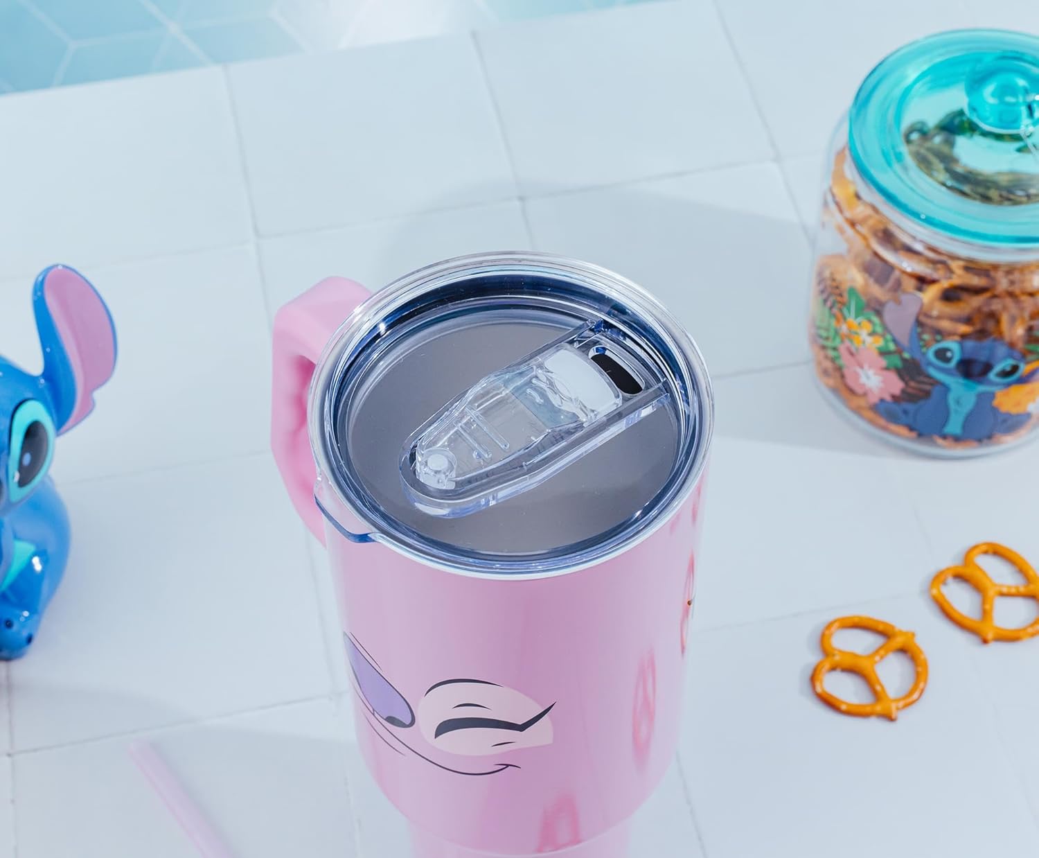 Disney Lilo & Stitch Angel Face Stainless Steel Travel Tumbler With Handle, Leak-Resistant Lid, and Reusable Straw | Holds 40 Ounces - Image 5