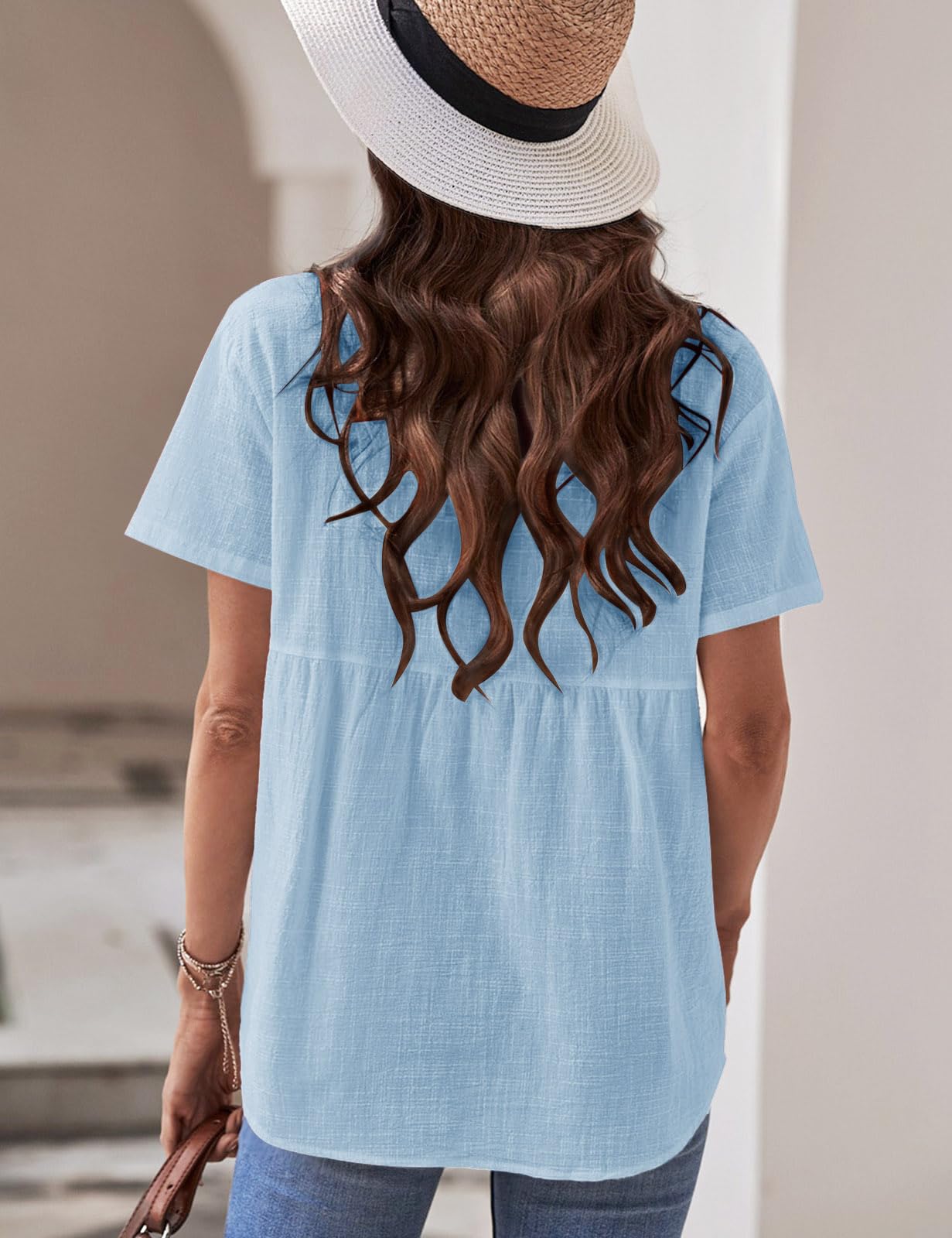 Yuson Girl Camicia Donna Camicetta Donna Manica Corta Cotone da Donna Blusa Maglietta Elegante con Scollo a V Casual Camicie Abbottonate Top Tinta Unita Estive Shirt Classico Maglia