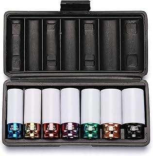 EMENTOL 7PCS 1/2" Drive Thin-Walled Impact Drive Lug Nut Socket Set, CR-MO, Protective Wheel Impact Socket Set-17mm, 19mm, 21mm, 22mm, 23mm, 24mm, 27mm