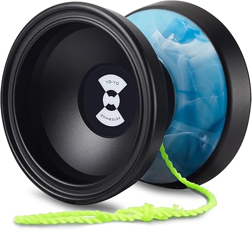 FETESNICE Yoyo Yoyos profesionales que no responden para niños y adultos, de metal y plástico con bolsa + guante + 10 cuerdas de repuesto (azul)