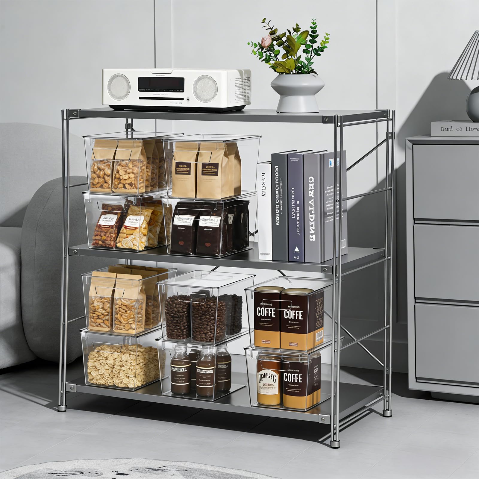 Juego de 6 cajas de almacenamiento con tapa, 29 x 18 x 15 cm, organizadores transparentes para frigorífico, cajas de plástico apilables con asas para cocina, despensa, baño y oficina