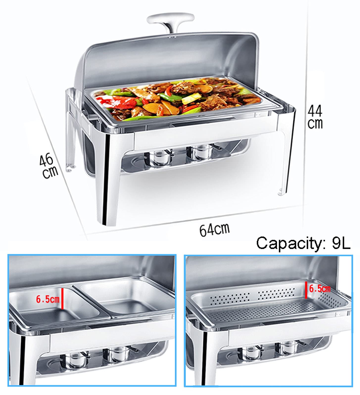 Calentador de Comida para Buffet, Calientaplatos Eléctrico para Buffet, 9L Calentadoras Calentador Buffet con Tapa Visual, Servidor de Buffet con Punzonado o Palet Ordinario para Calentar Alimentos