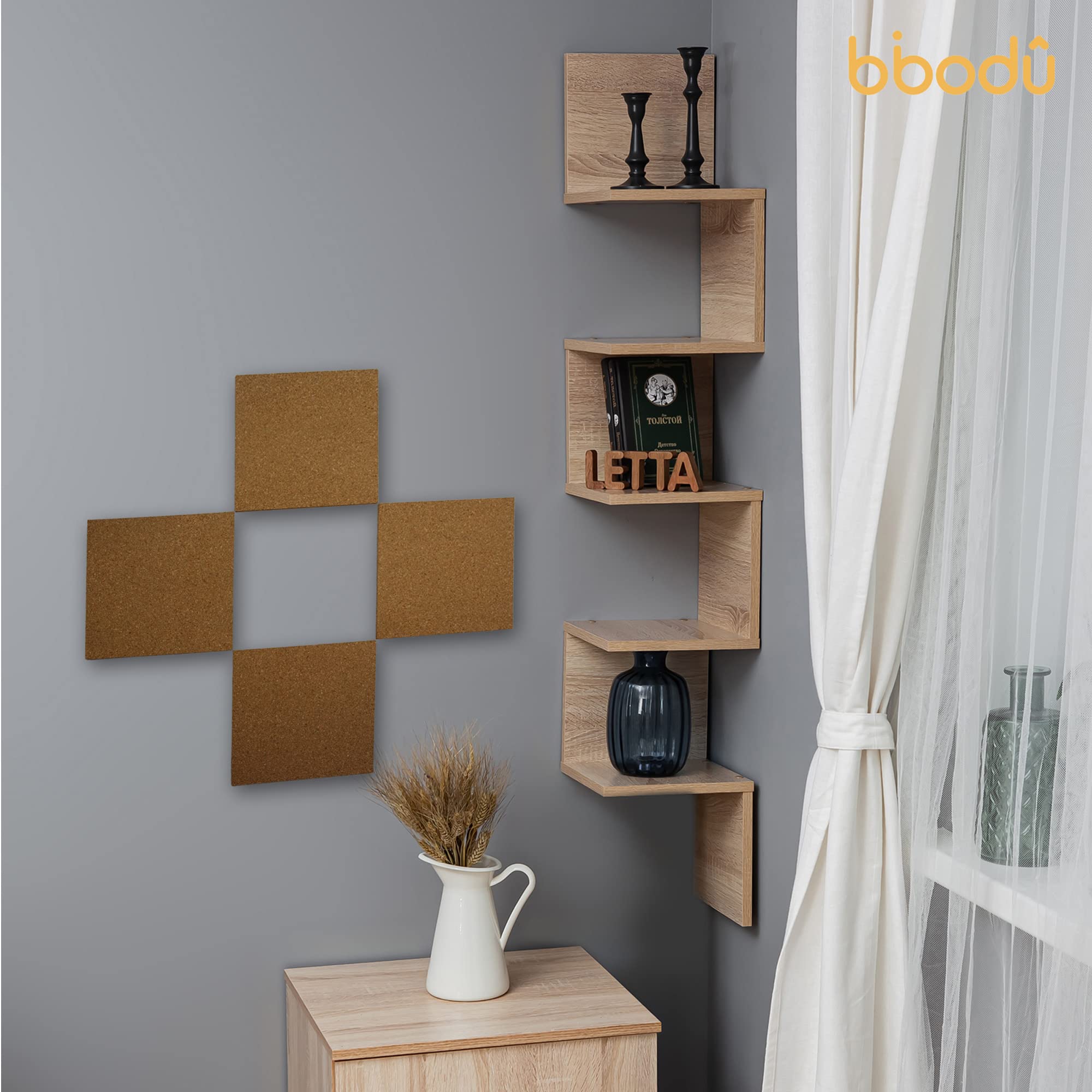 BIBODÚ Sughero Pannelli Muro Adesivo (12 UNITÁ) 30cm x 30cm & 6mm Spessore | Bacheca In Sughero | Include 30 Puntine Per Lavagna Sughero | Pannelli Sughero per Pared - Oficina - Lavagna in Sughero