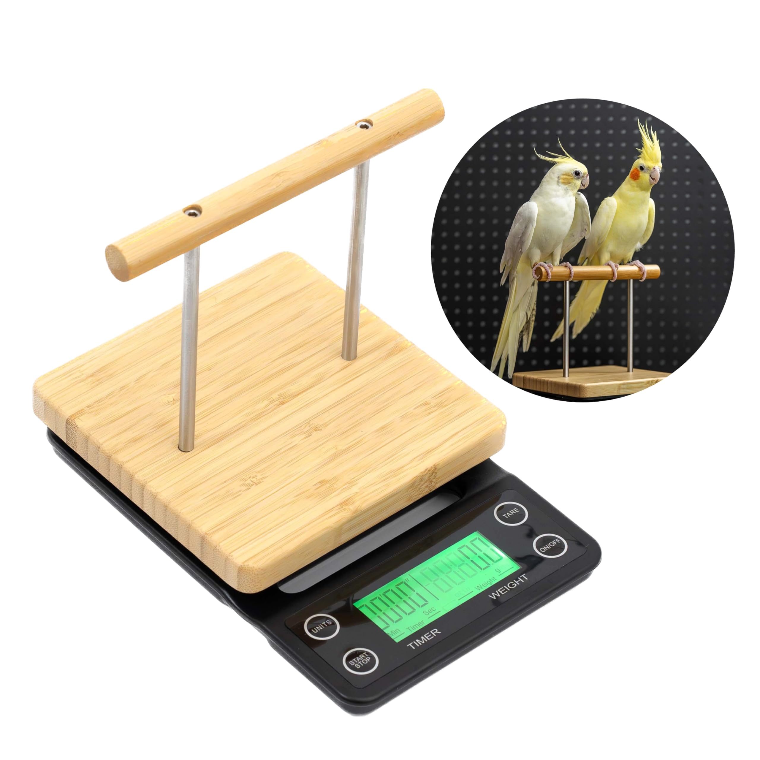 NEOUZA Perch-Mounted Pet Bird Scale, Parrot Weight Scale with Perch, Weight Change Monitoring, Suitable for Parrot, Canaries, Budgerigars, Cockatiels, Society Finches